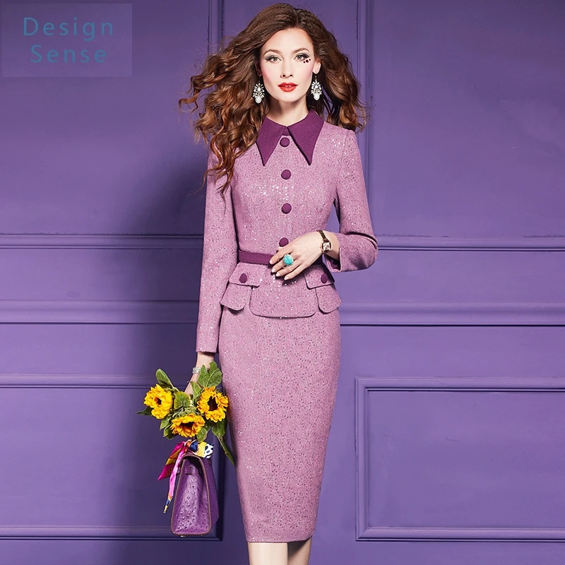 고품질 여성 통근 착용 모직 드레스 긴 소매 겨울 하이 엔드 패션 위엄있는 기질 셔츠 힙 스커트