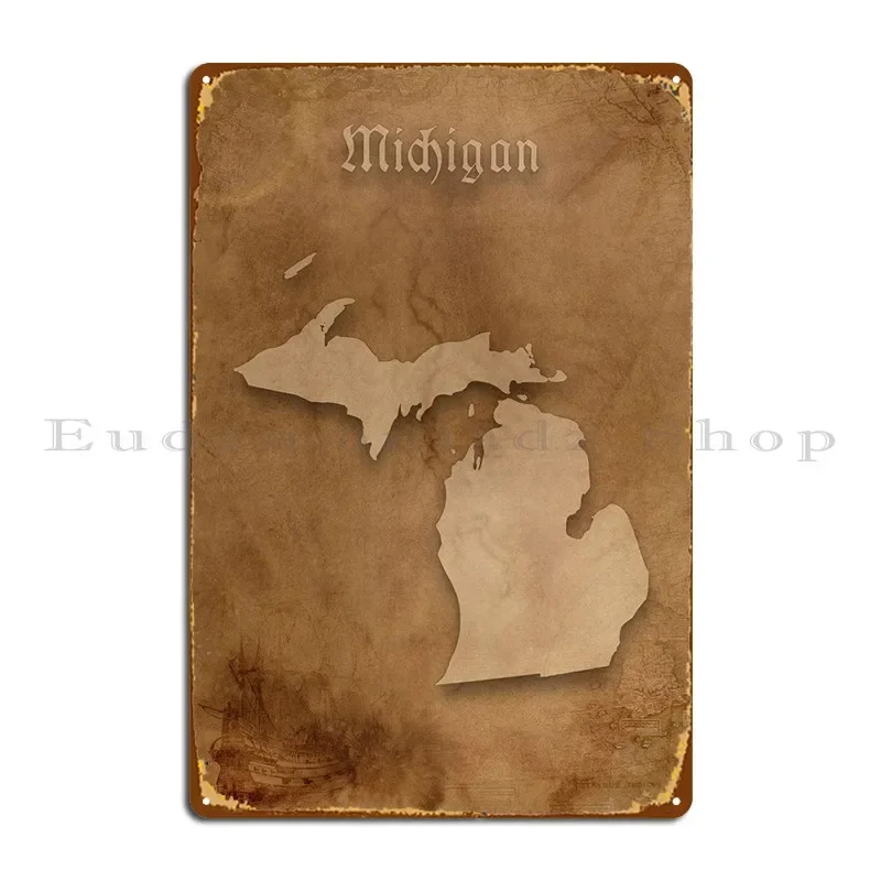 Michigan Vintage Map Metal Sign Kitchen Vintage Club Party Wall Decor Character Tin Sign Poster