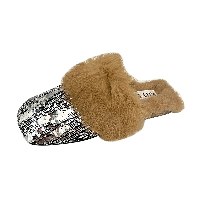 النساء بلينغ رقيق النعال الشقق قصيرة أفخم أحذية قطنية البغل أحذية صناديل للنساء شتاء 2025 الاتجاه Slingback الوجه يتخبط Mujer