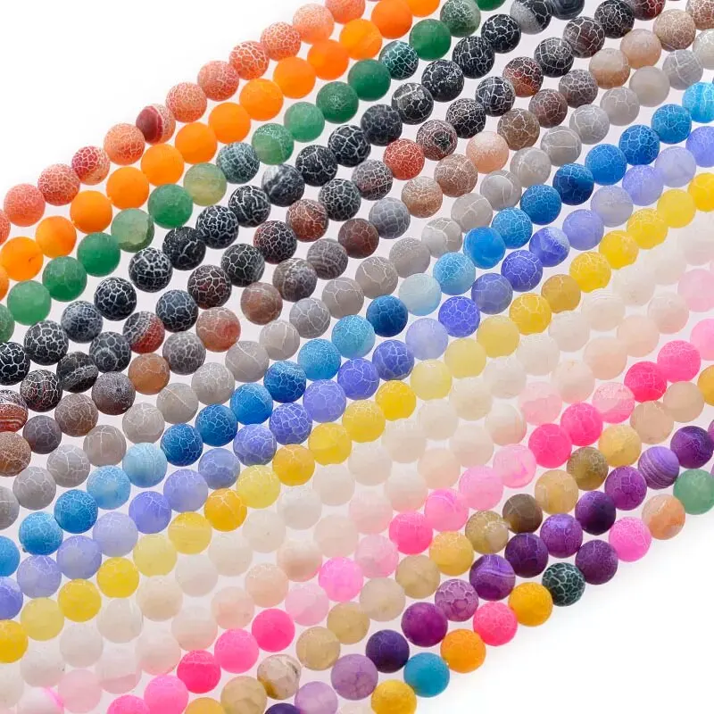 6mm 63pcs Round Beads Ball Frost Cracked Agates Natural Stone Beads for DIY Necklace Bracelet Jewelry Making