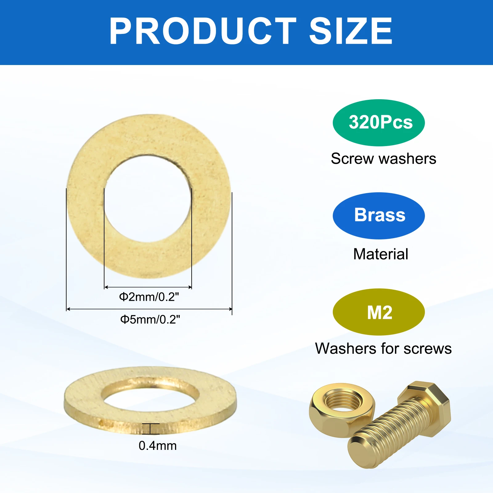 18-320pcs M2 M2.5 M3 M4 M5 M6 M8 M10 Solid Brass Copper Flat Washer Plain Brass Gasket Ring Spacer Crush Washer For Bolts Screws