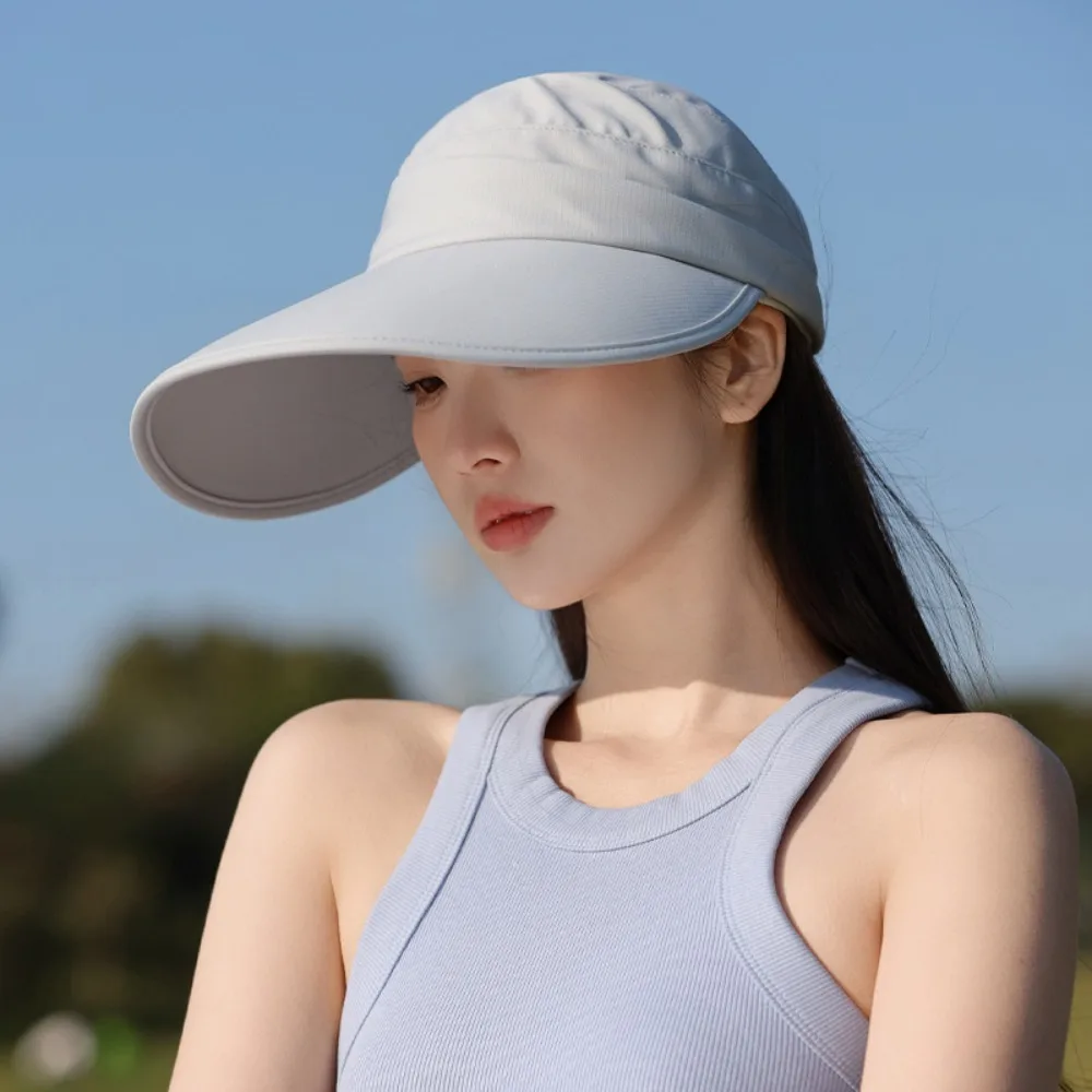 

Elegant Sun Protection Women Sun Hat Long Brim Sports Cover Face Cap Horsetail Hole Breathable Sunscreen Baseball Cap Daily