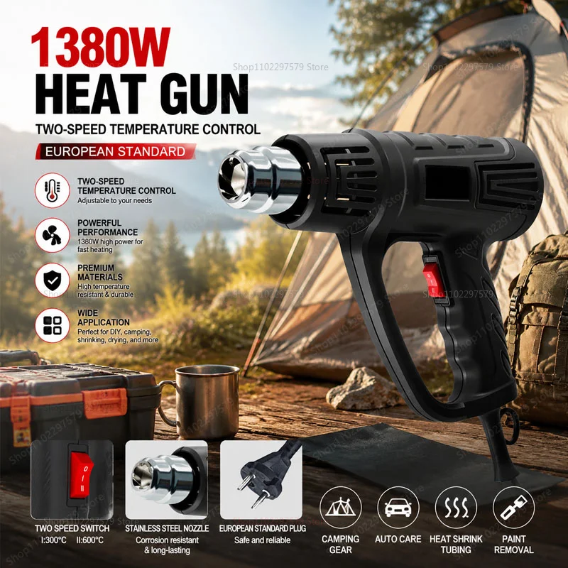 

Professional Heat Gun With Two Adjustable Temperature Levels For Home DIY Paint Removal Plastic Shrink Wrap Stripping Projects.