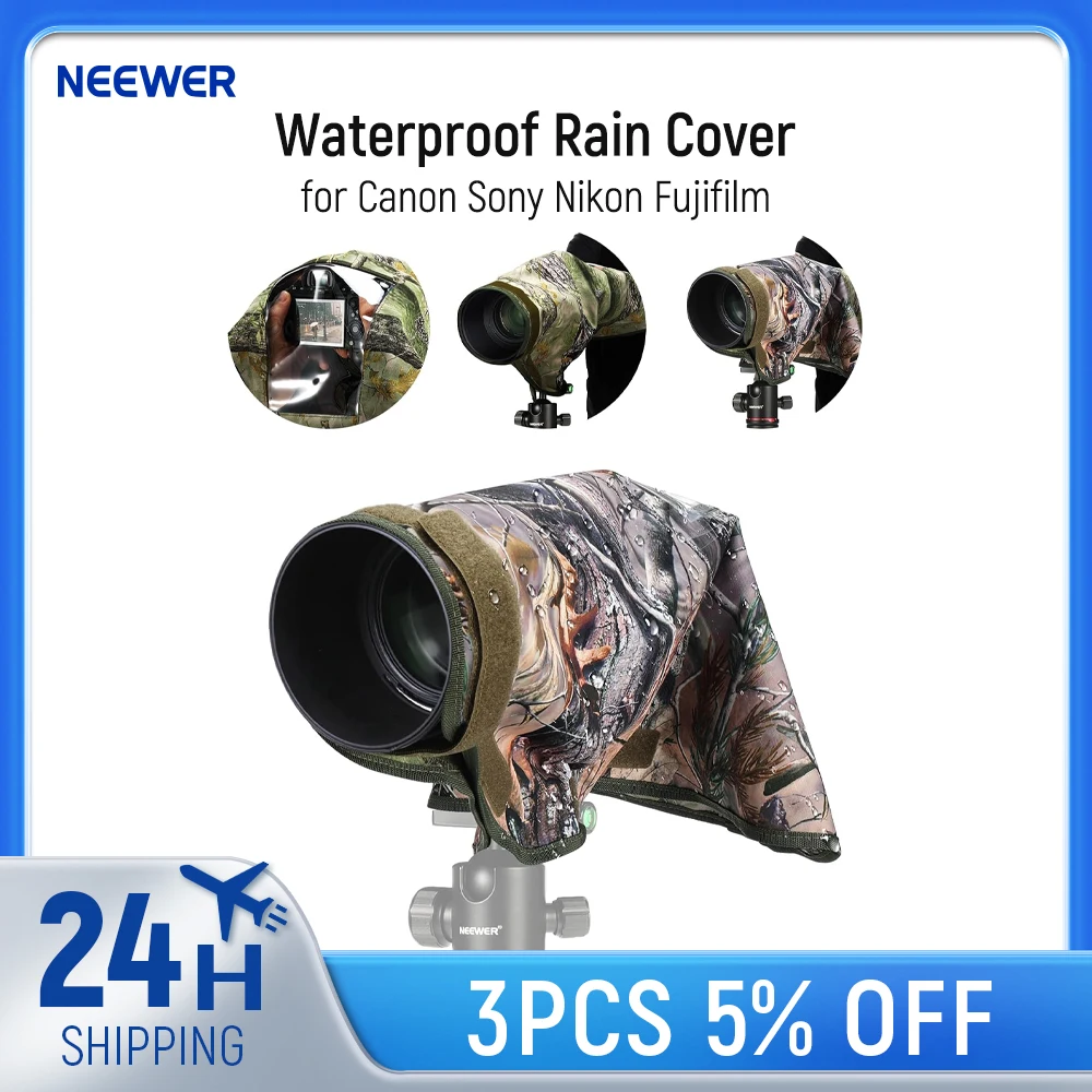 NEEWER M/L/XL Waterproof Rain Cover for Canon Sony Nikon Fujifilm DSLR Camera & Lenses up to 400 mm Camouflage Green Nylon
