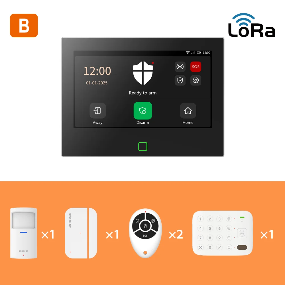 Staniot 7inch Lora Protection Kit WiFi 4G Tuya Smart Home Alarmsysteem met 5000mAh Batterij 500M Afstand Werkt met Alexa