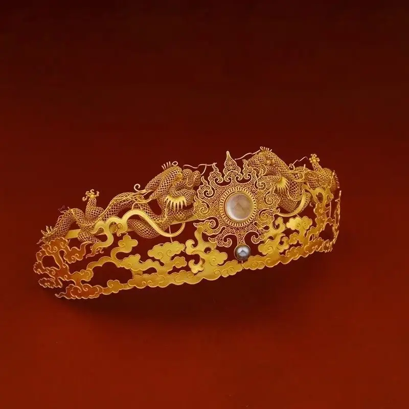 

Позолоченная двойная корона из волос дракона, свадебное платье Xiuhe, высококачественные одинаковые аксессуары для волос, одежда хань, одежда Fugui на Мин.