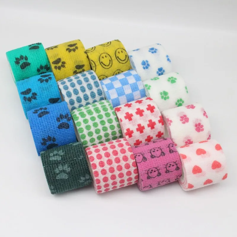 1 Pcs Printed Sports Knee Protector 4.5m Medical Therapy Elastic Bandage Colorful Self Adhesive Wrap Tape for Finger Joint Pet