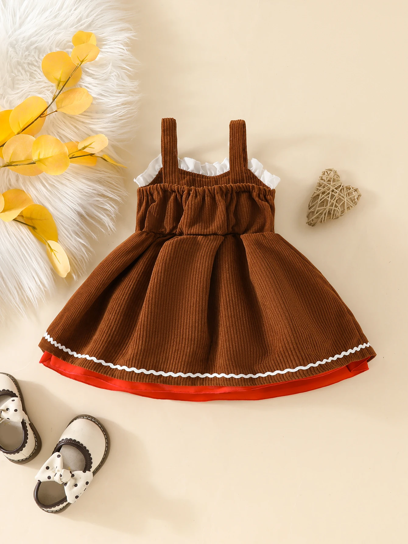 Thick Corduroy Fashionable and Cute Lady Bow Waist Suspender Skirt for Baby Girls in Autum Korean Retro Style Dress