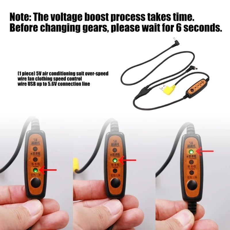 USB Input Cooling Wear Cable with Fan Level Adjustment Module, Replacement Connection Line for Hot Weather Work, Warehouse