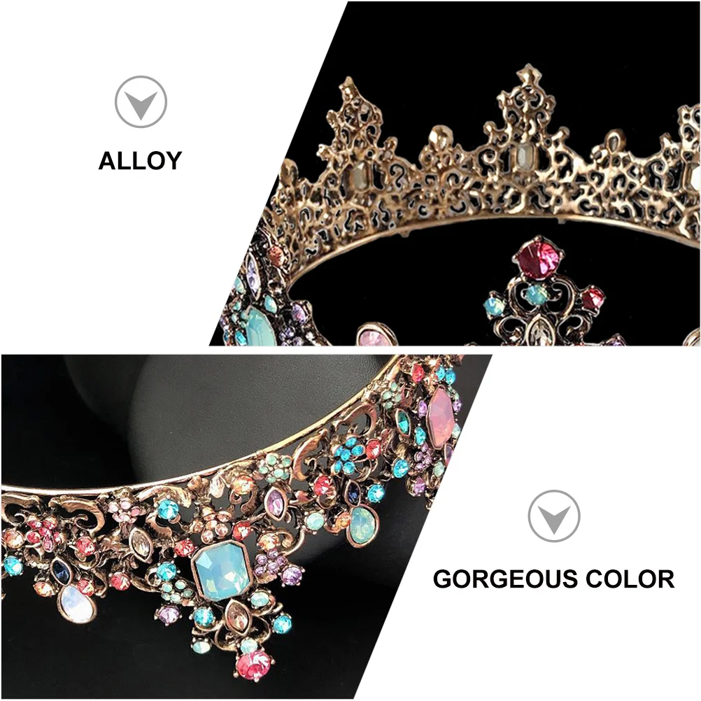 

Seven Color Diamond Crown Bridal Headwear Vintage Gold Wedding Party Headdress Child Hair Tools Tiara Accessories