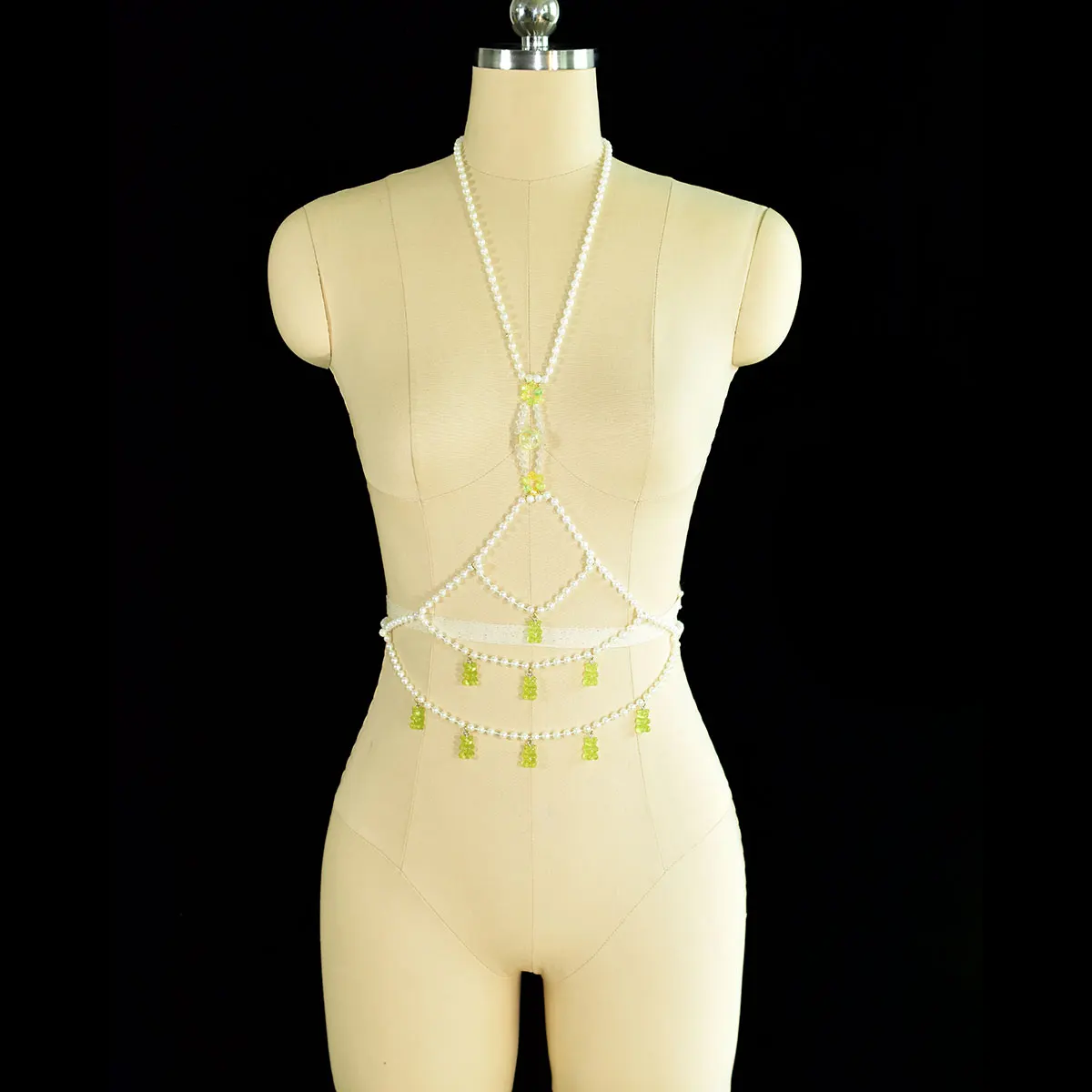 Simple Sexy Imitation Pearl Body Jewelry  Cute Bear Accessories Bra Chain Music Festival Party Holiday Clothing  Matching Chain