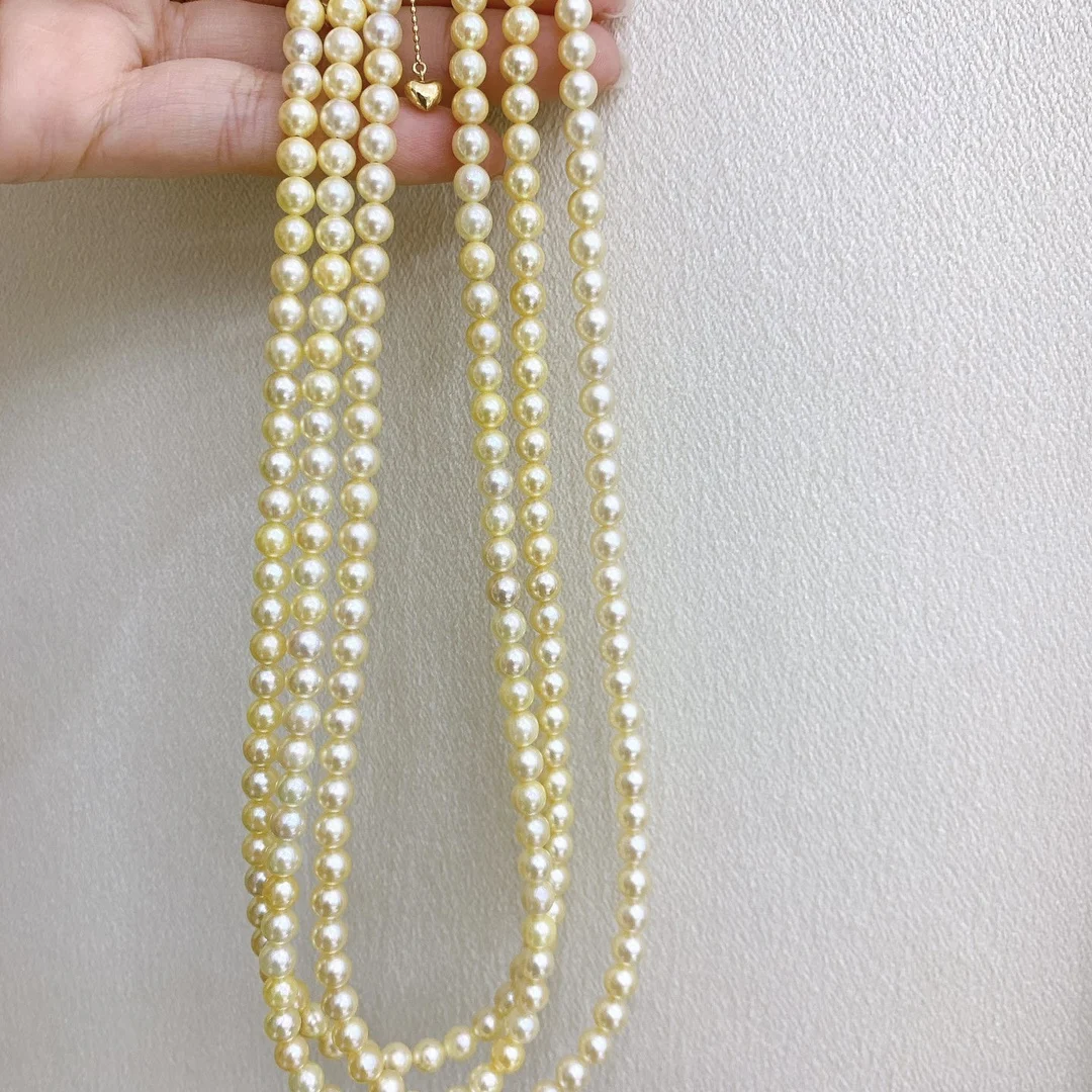 Natural Golden Freshwater Pearl Multi Strand Necklace S925 Silver Extension Clasp Luxury Women Statement Jewelry