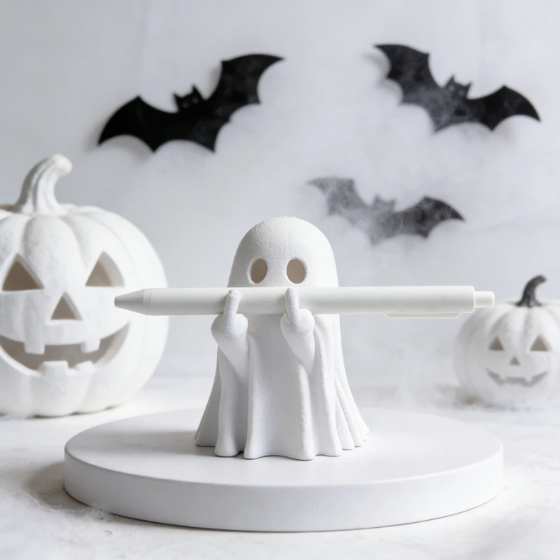 Middle Finger Ghost Pen Holder 3D Printed Spooky Ghost Figurine Halloween Funny Desk Ornament Gift Holiday Party Desktop Decor