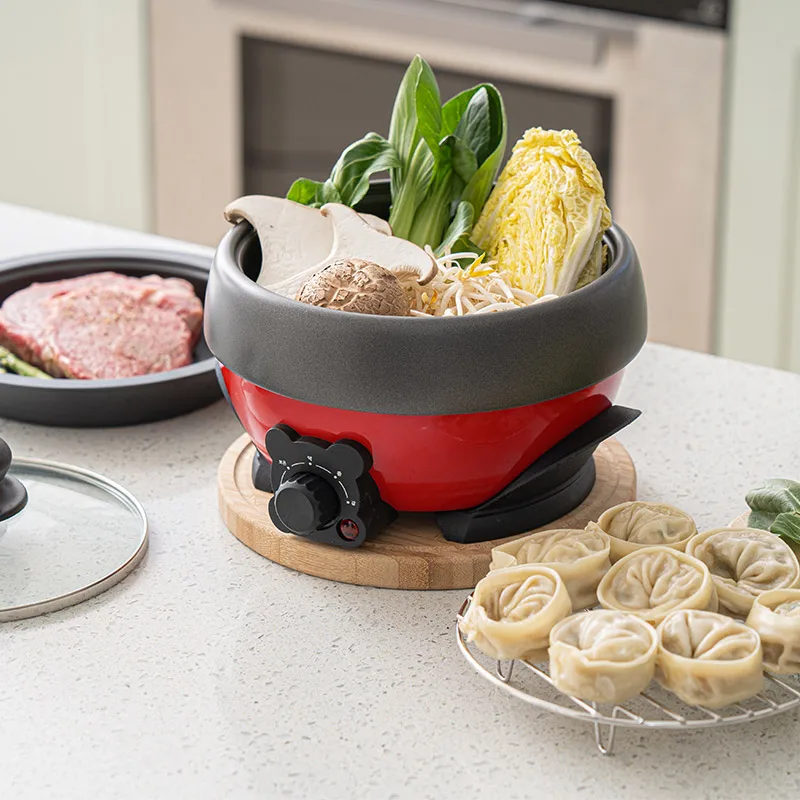 وعاء فني للمطبخ قابل للفصل متعدد الطباخ وعاء كهربائي 1.2 لتر سعة عملية 3 مراحل للتحكم في درجة الحرارة مقلاة شواء مع باخرة #1