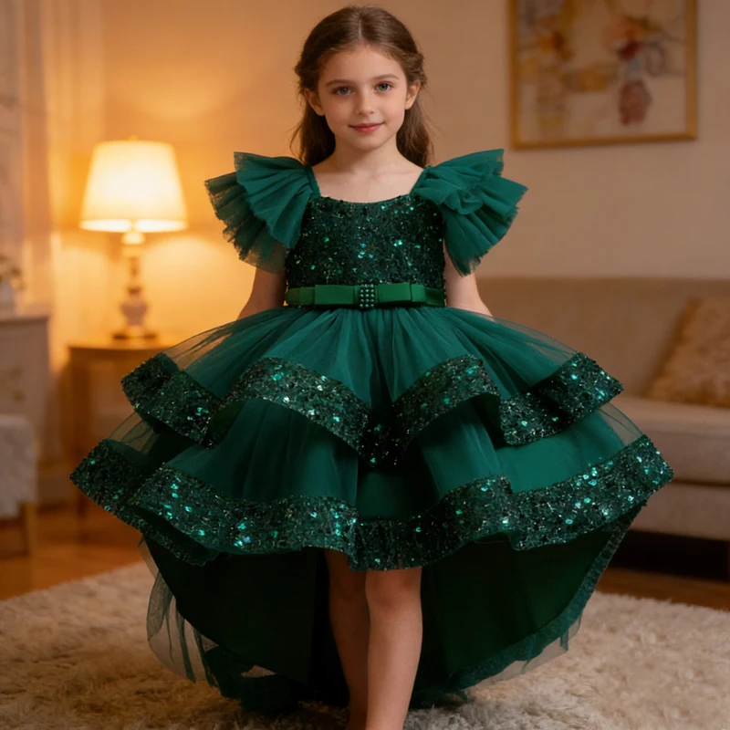 Summer Girl Princess Dress Lace Mesh Sleeveless Kids Girls Sequin Dress Fashion Solid Color Girl Evening Gown 1-10 Years