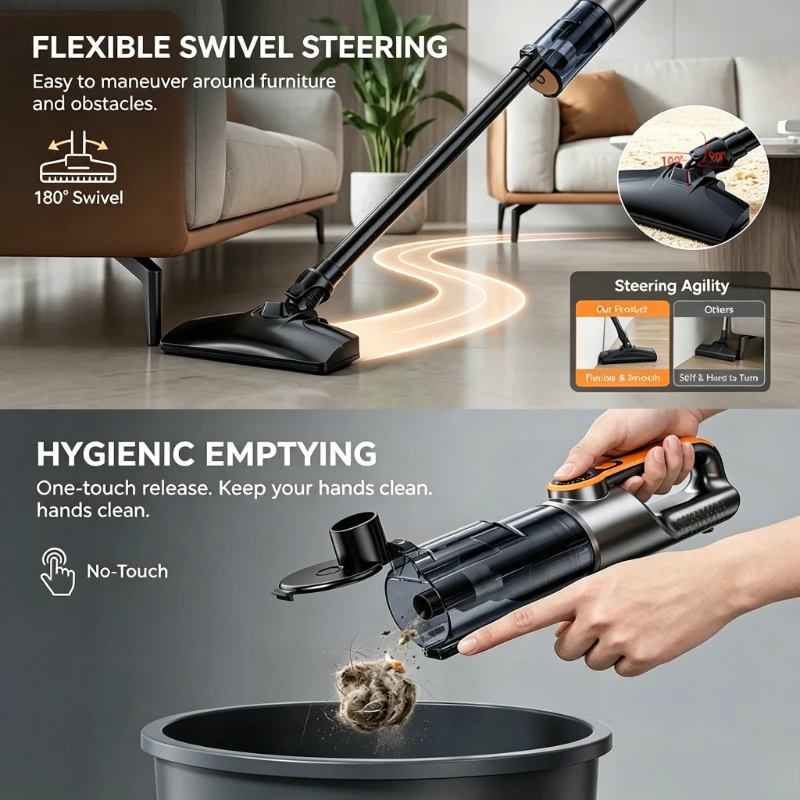 Multifunction Wireless Handheld Car Vacuum Cordless Handheld LED Lighting Chargeable Auto Vacuum for Home & Car Mini Cleaner