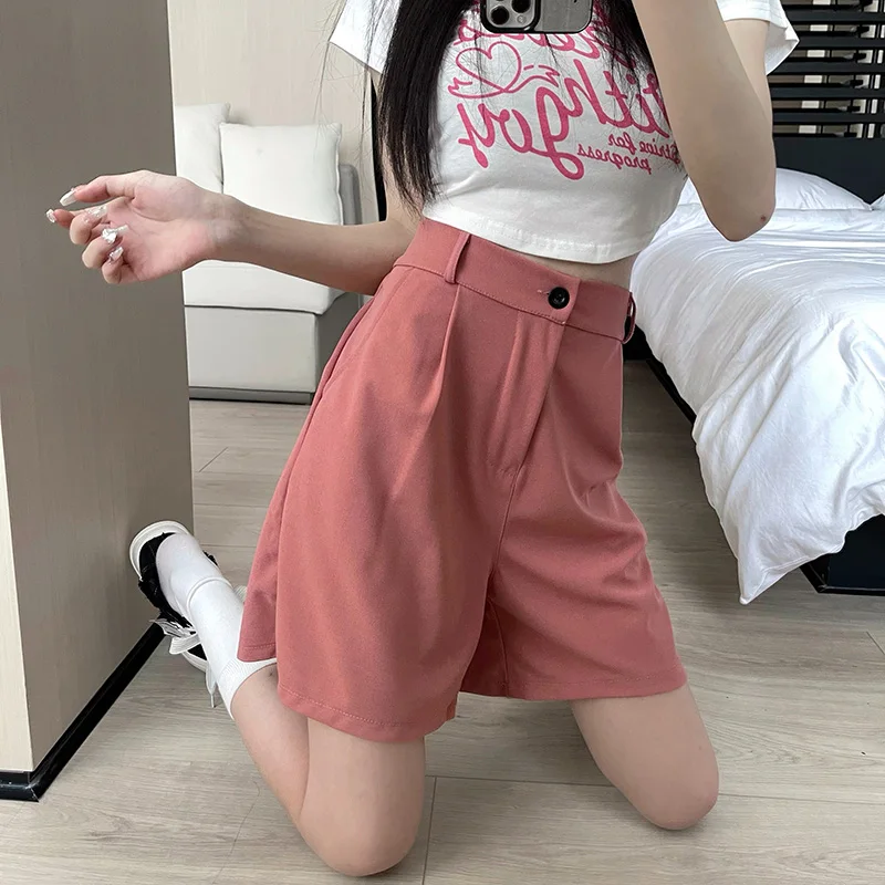 Summer Women Comfortable Commute Short Pants Lady Loose High Street Suit Pants Female Daily Soft High Waisted Wide Leg Shorts