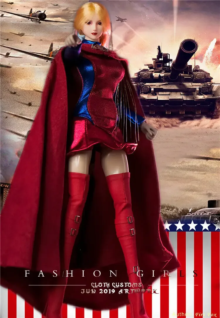 [no doll]1/6 Scale Female Soldier Figure Supergirl Skirt Cloak Boots Set Model