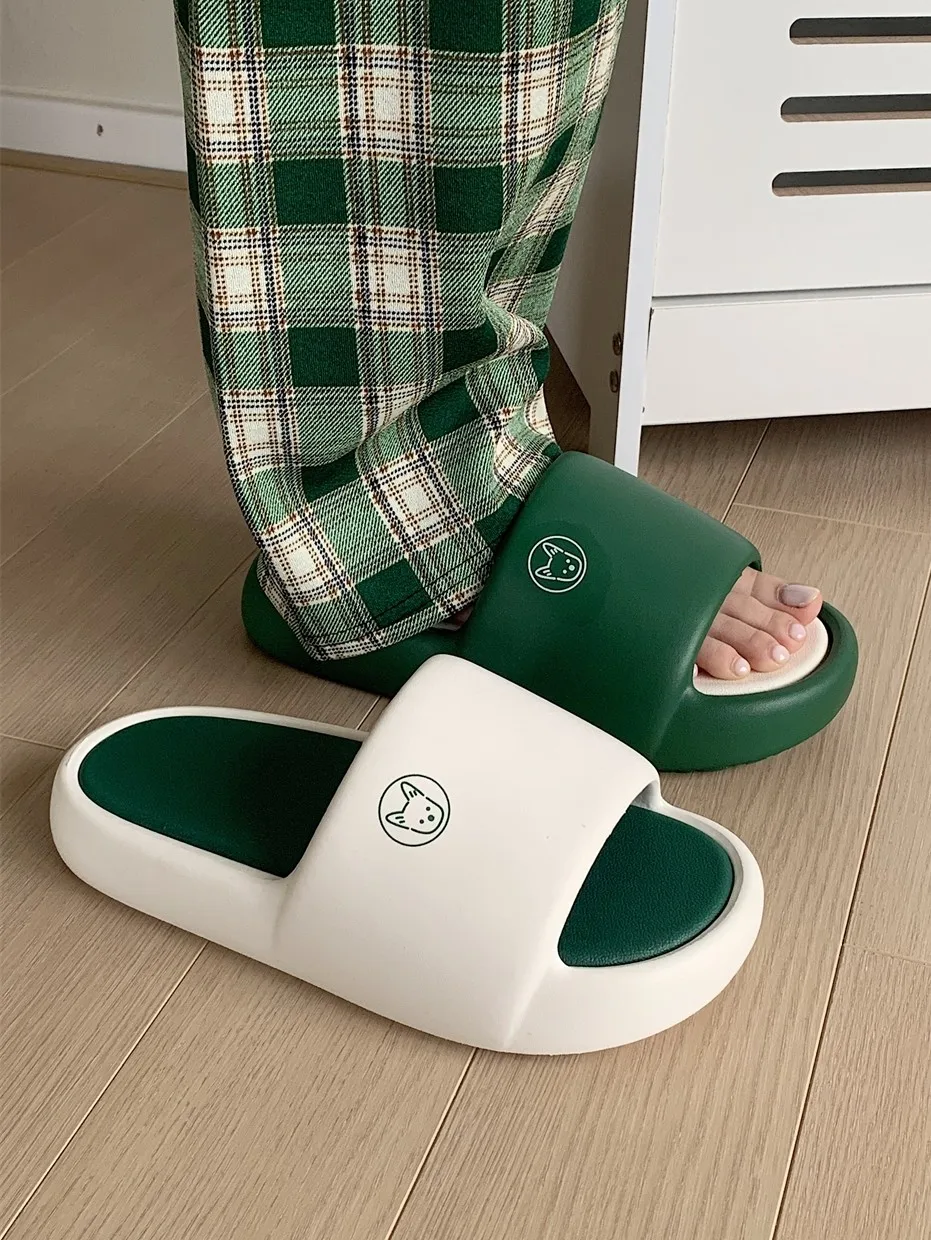 

Корейские Sle парные тапочки с рисунком собаки, домашние летние мужские и женские нескользящие тапочки из ЭВА на плоском каблуке с тонким ремешком