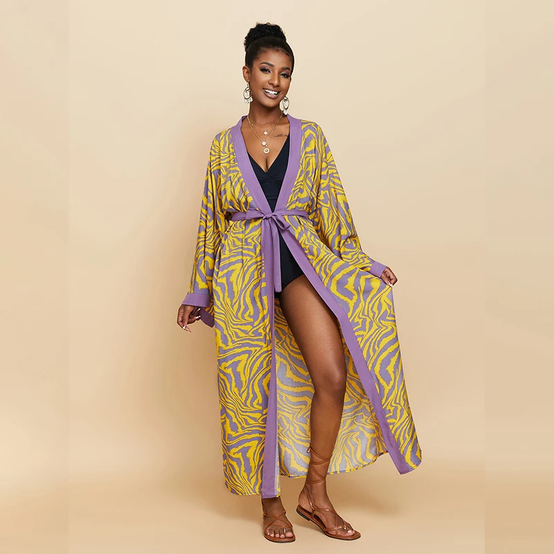 Para Praia Kimono Beach Robe 9 Colors Bikini Cover Ups Beachwear Femme Long Dress Sarong Women Loose Cardigan Swimsuit Covers