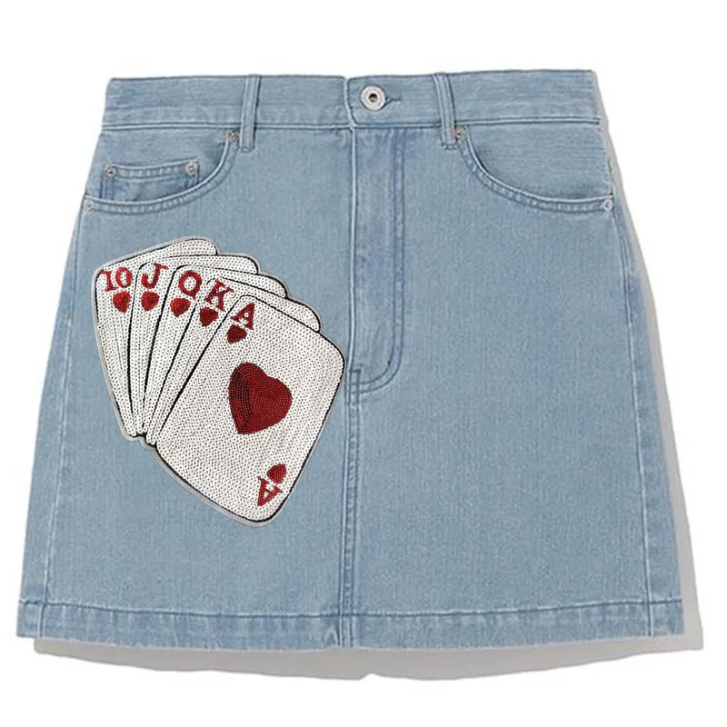 Clothing Women Shirt Top Diy Flower Patch A Playing card Sequins deal with it T-shirt girls Iron on Patches for clothes Stickers