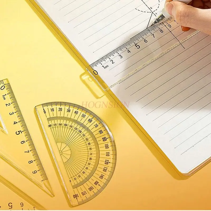 4pcs/set Student specific ruler set with ruler, ruler, triangle, angle measuring device, multifunctional ruler, transparent