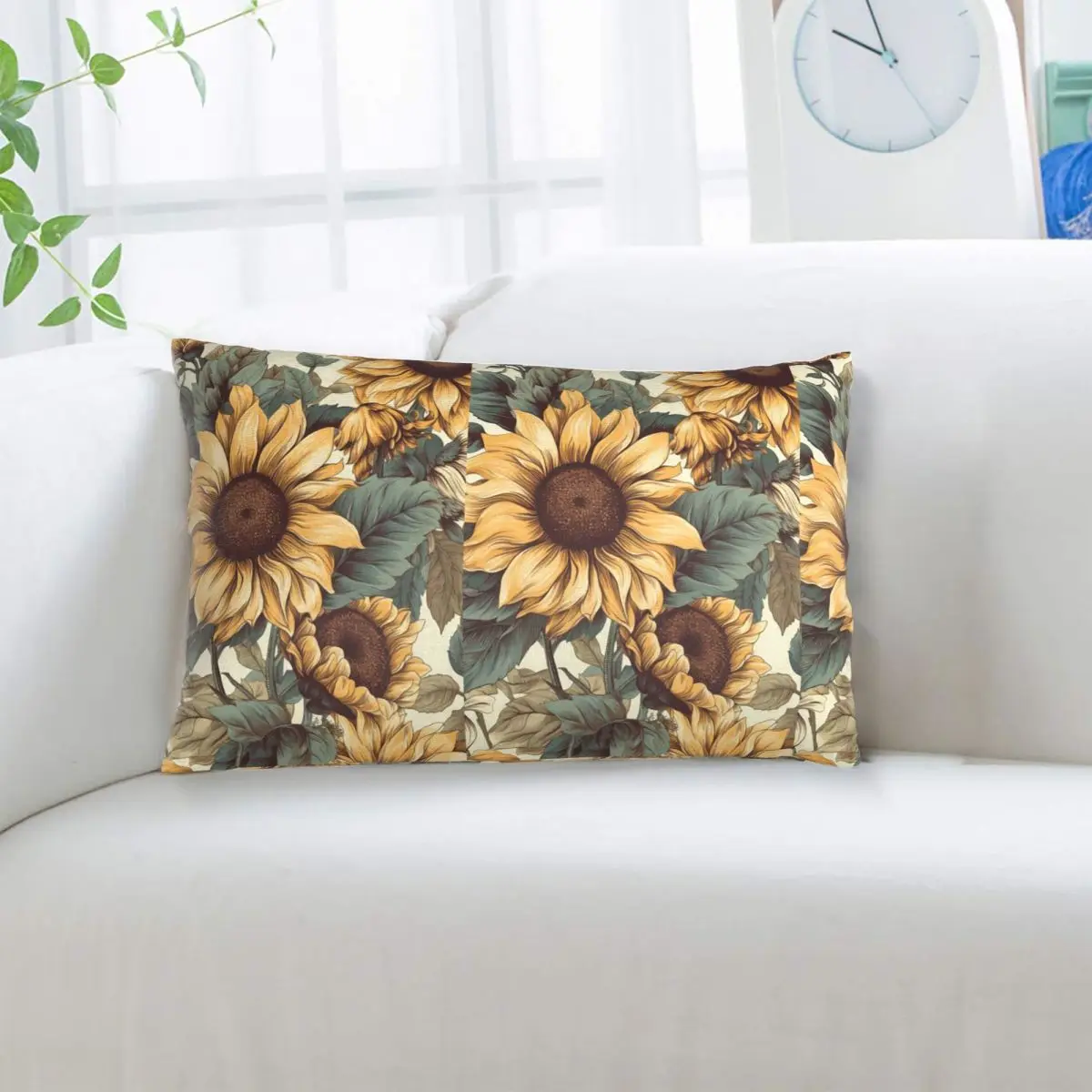 Golden Sunflower Cluster Vintage Botanical Drawing Rectangle Pillowcase Cushion Cover Decorative Bedroom Bed Home Throw Pillow