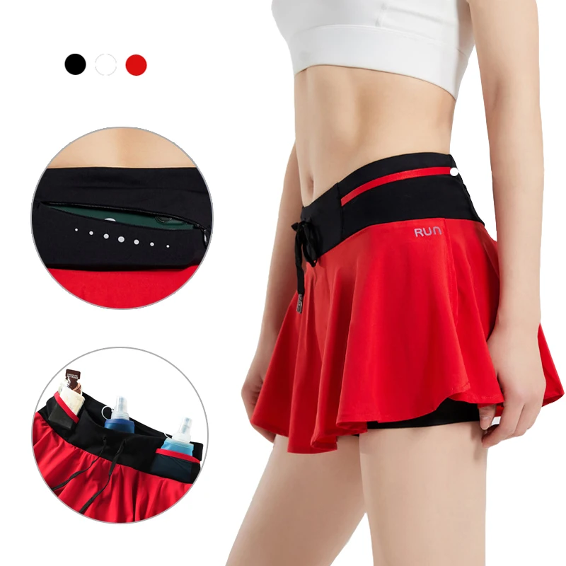 Women Running Skirt with Liner Anti-Exposure Yoga Dance Exercise Training Track Marathon Fitness Skorts with Large Phone Pocket