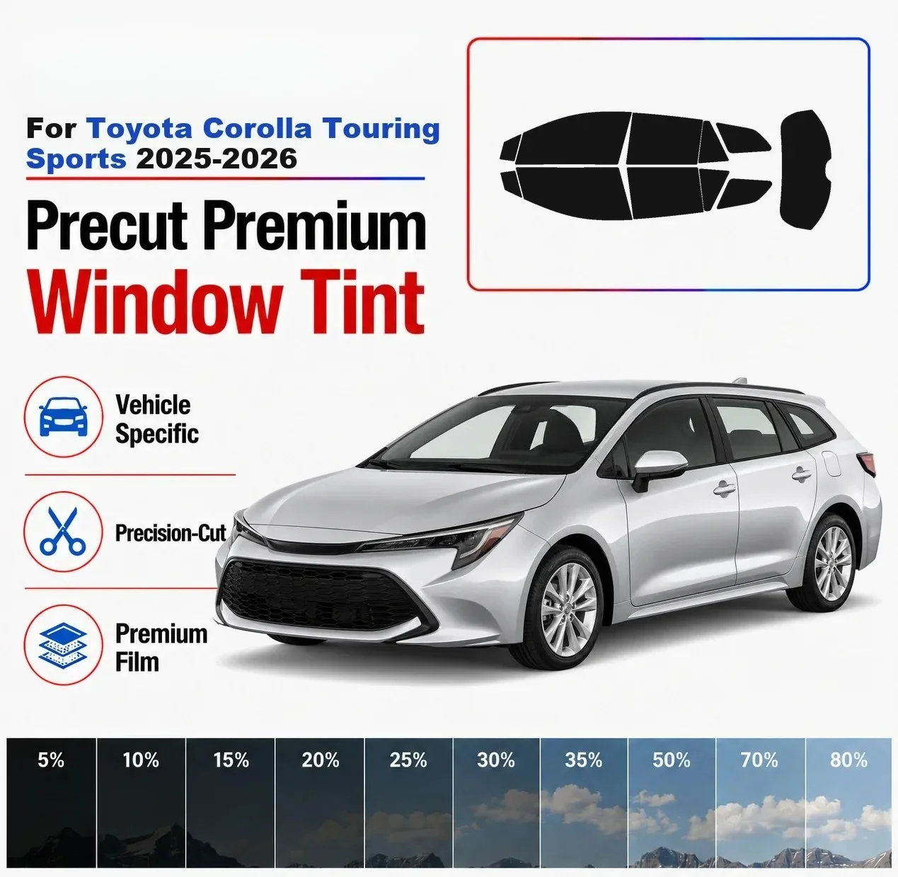 Premium Precut Window Tint Kit Front Rear Windows Rear Windshield For Toyota Corolla Touring Sports 2025-2026 Nano Ceramic Film