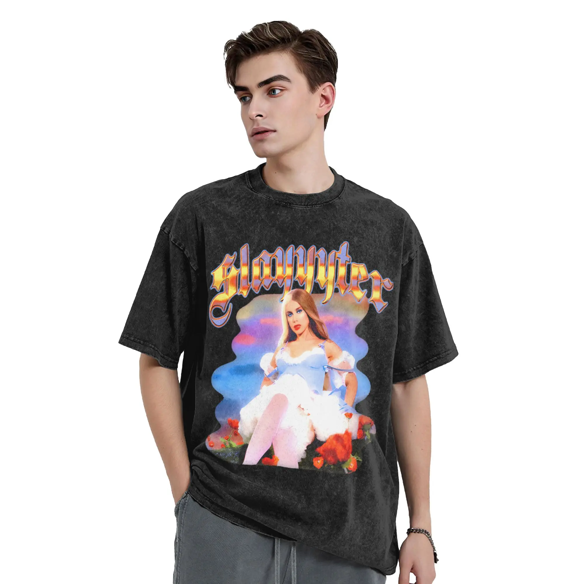Washed T Shirt Vintage Style Singer Electro Pop Slayyyter Novelty T-Shirt Oversize  Streetwear Summer Tee Shirt for Men Women