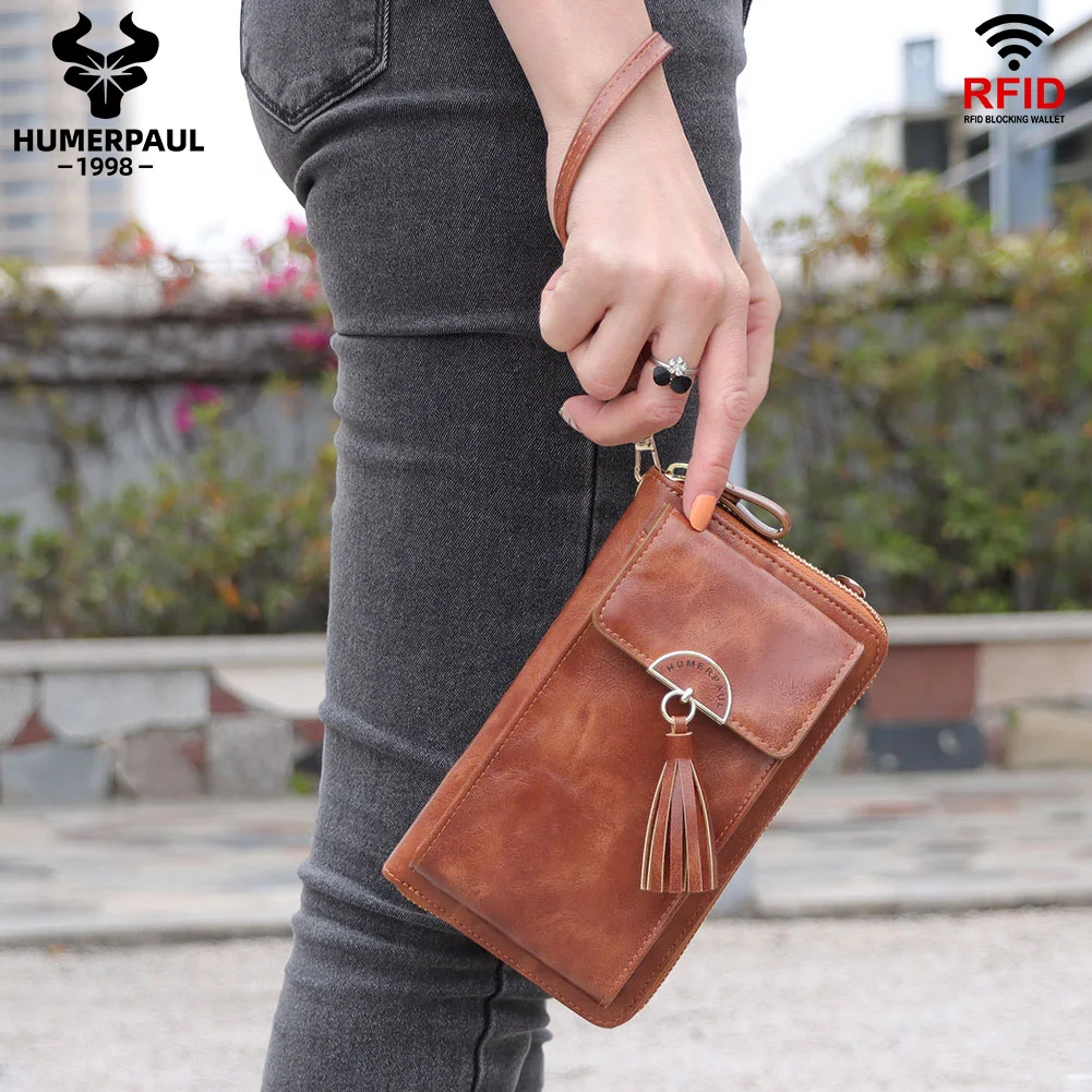 Soft Leather Women Shoulder Bag with Cell Phone Pocket RFID Blocking Female Clutch Card Wallets Fashion Lady Crossbody Tote Bag