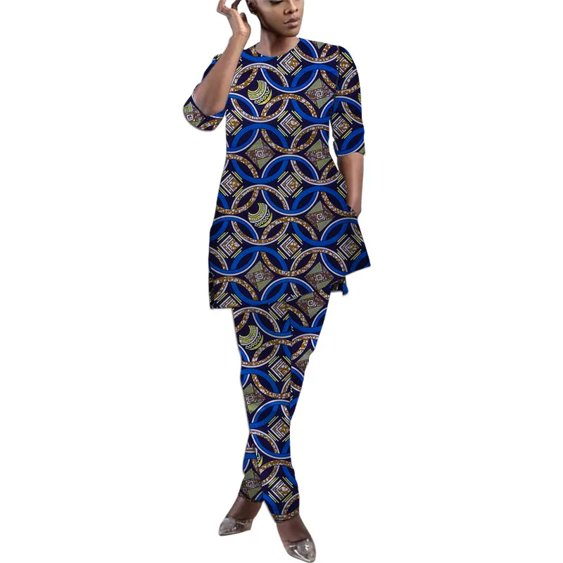 Women African Clothes Half Sleeve Tops With Pants Original Design Nigerian Fashion Lady's Ankara Outfits Festival Occasion Wear