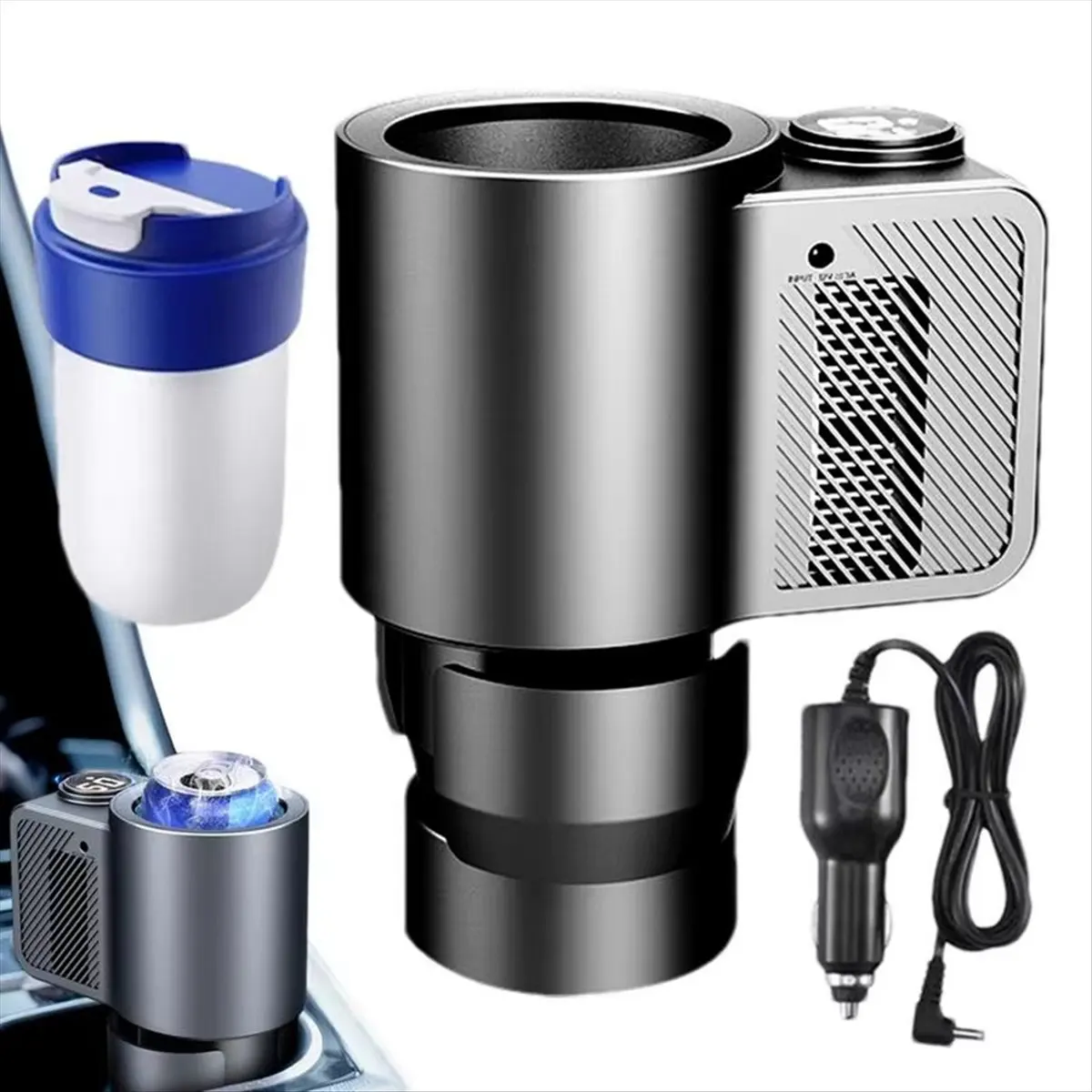 T422C-Car Cooling and Heating Cup Holder with Coffee Cup 2 in 1 12V 36W Intelligent Auto Heater Cooling Travel Mug for Car HOT