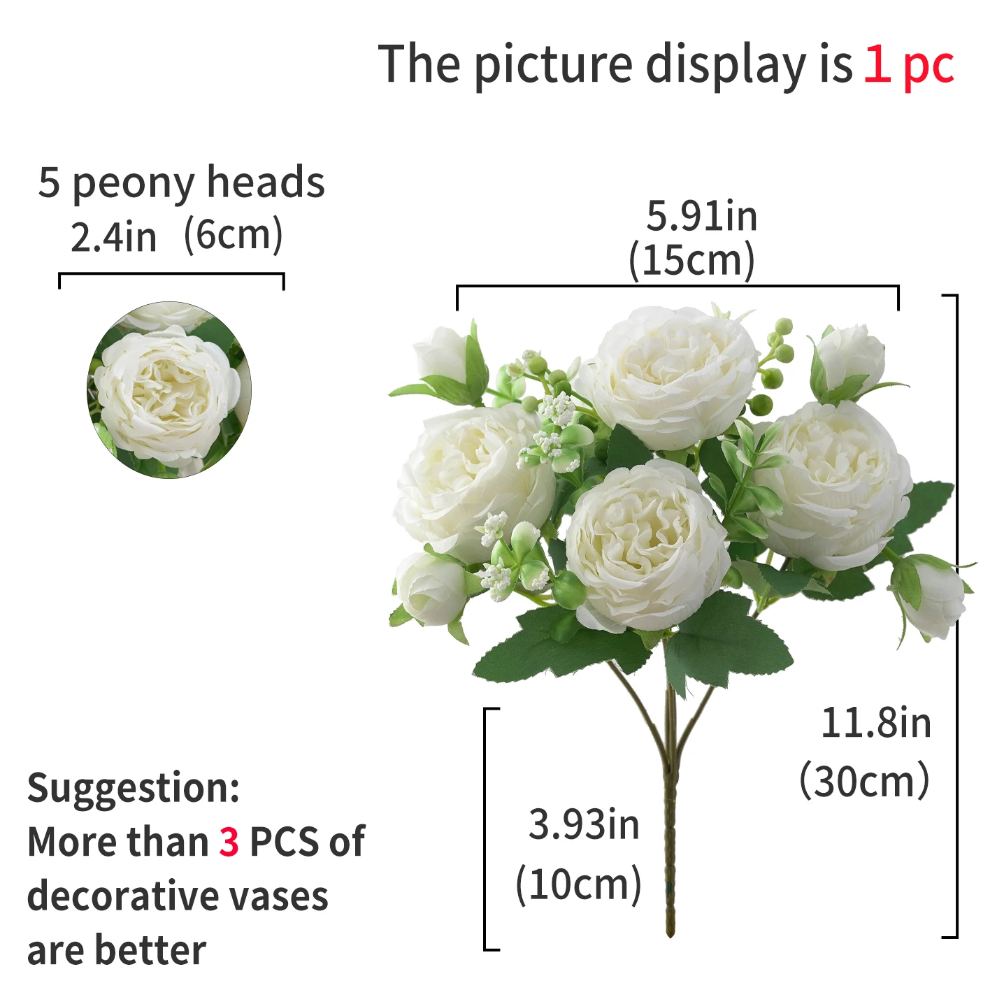 Artificial Decorative Flower, Fake Silk Peony, Faux Plastic Bouquet Flower Arrangement for Home Wedding Party Decor
