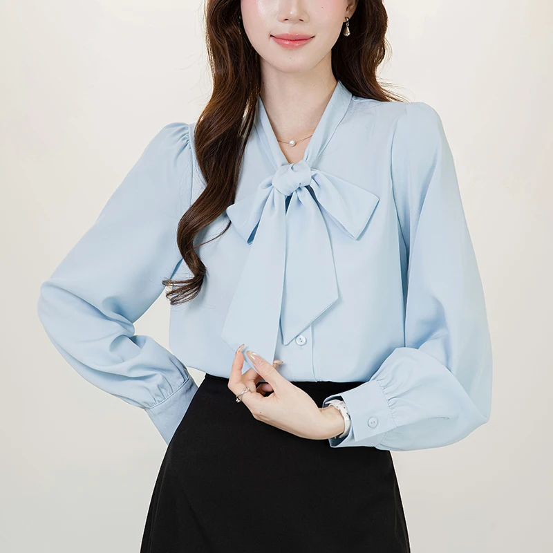 

Fashion OL Business Work Shirt Women Spring Autumn Basic White Long Sleeve Top Elegant Bow Party Shirt High Quality