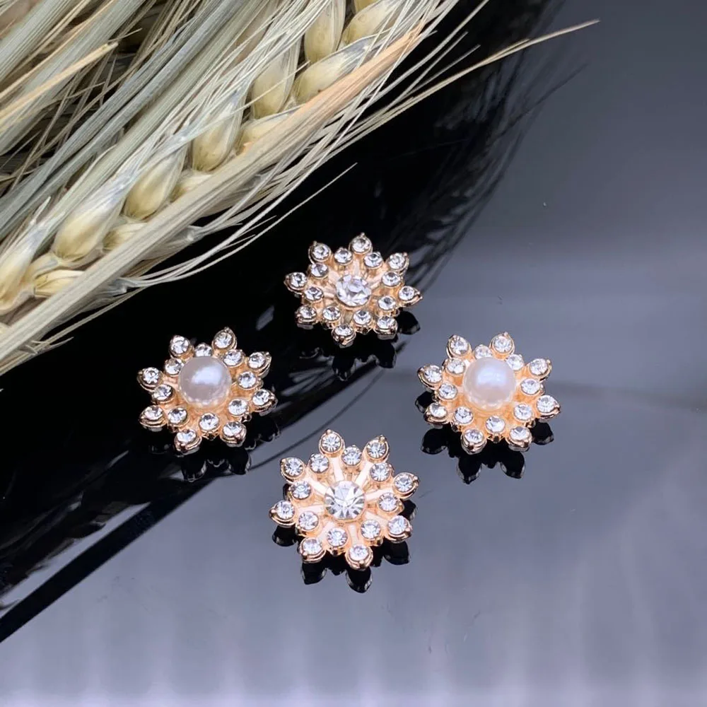 Alloy Flower Nail Charms 3D 10pcs/lot Full Diamond Pearl 16*16mm Gold/Silver Snowflake Rhinestone Metal Nail Jewelry Decorations