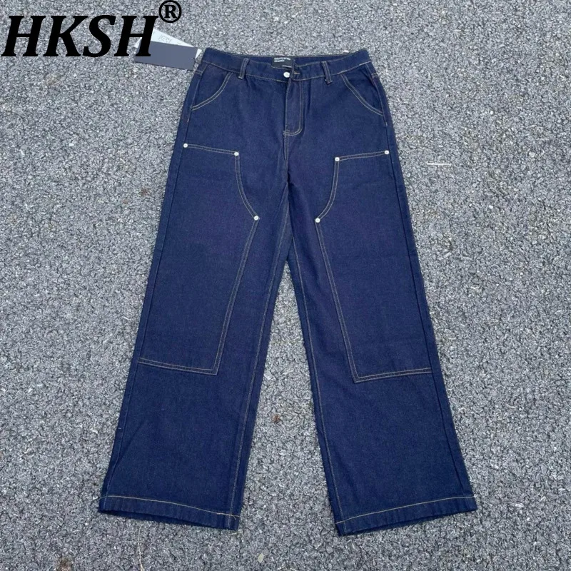 

HKSH 2026 Spring Summer Autumn New Men Tide Punk Washed Jeans Denim Pants Chic Ins Vintage Straight Vibe Retro Trousers HK20374