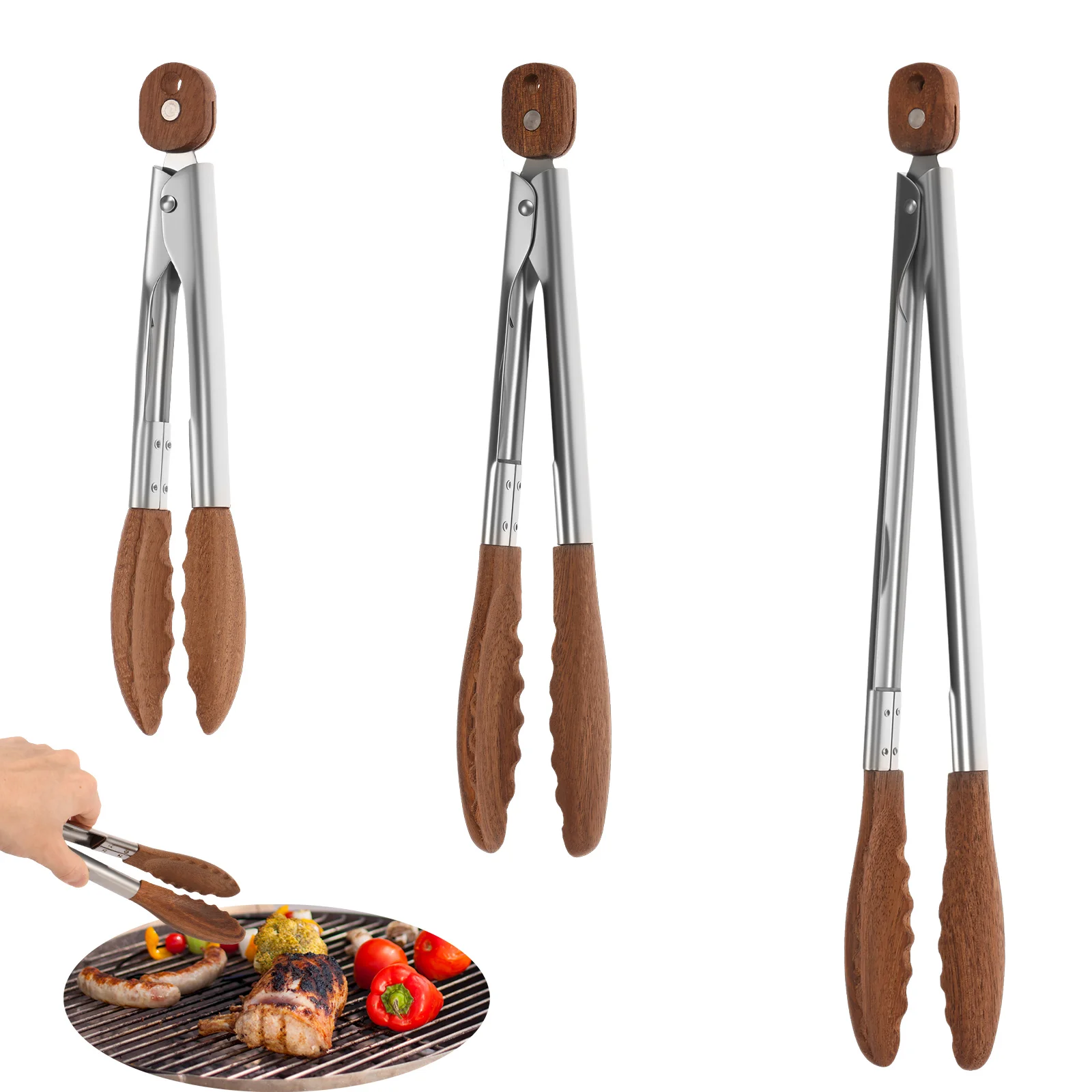 

2/3 Pcs Food Tongs Walnut Wood Kitchen Cooking Tong Heat Resistant Ergonomic BBQ Foods Tong for BBQ Cooking Kitchen Accessories