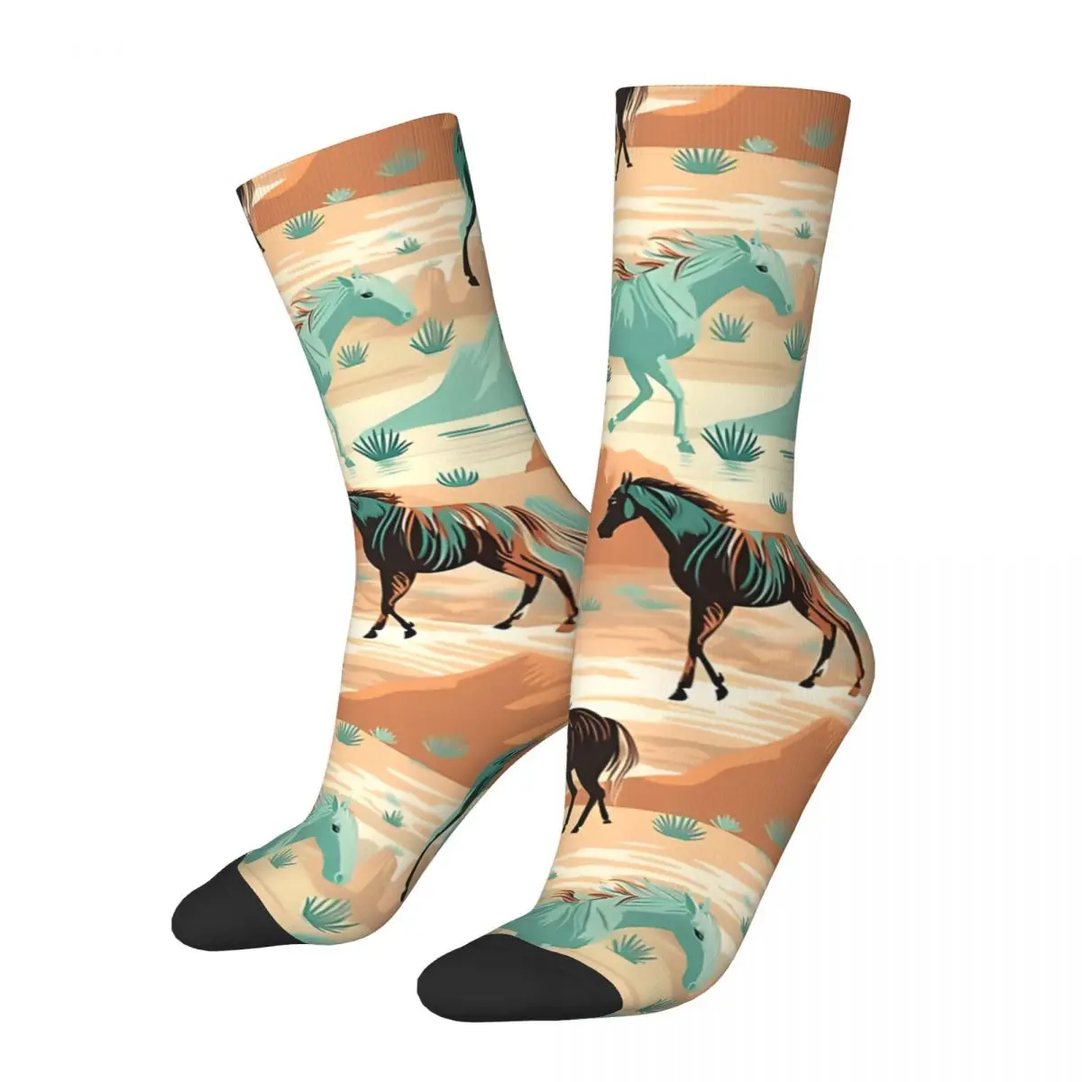 Vintage Wild Horses Pattern Men's compression Socks Unisex Harajuku Pattern Printed Novelty Crew Sock