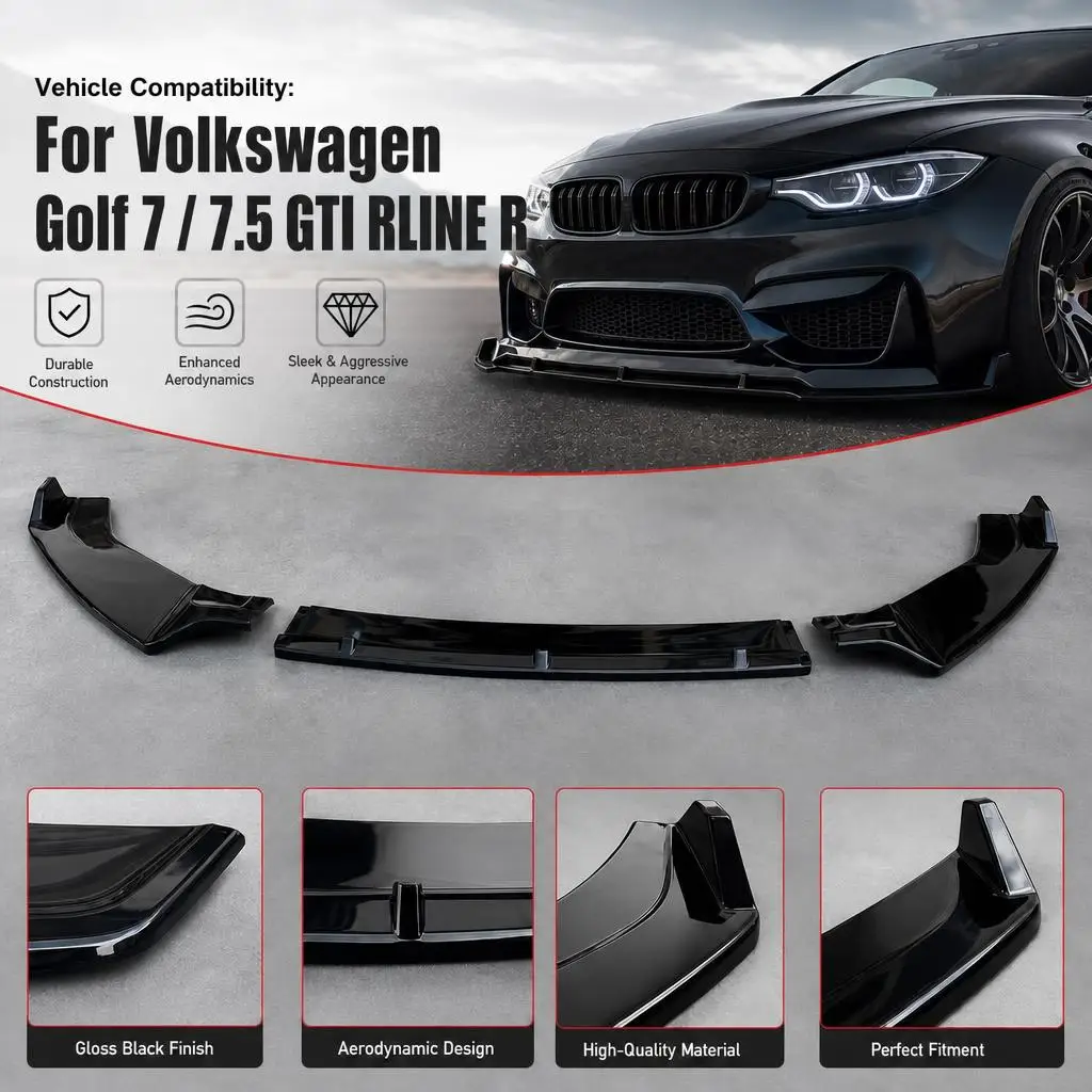 3-teiliger Frontspoiler für VW Golf 7 7.5 GTI R R Line, Stoßstangenlippe aus Kunstharz, Spoiler, Auto-Exterieur-Upgrade-Zubehör