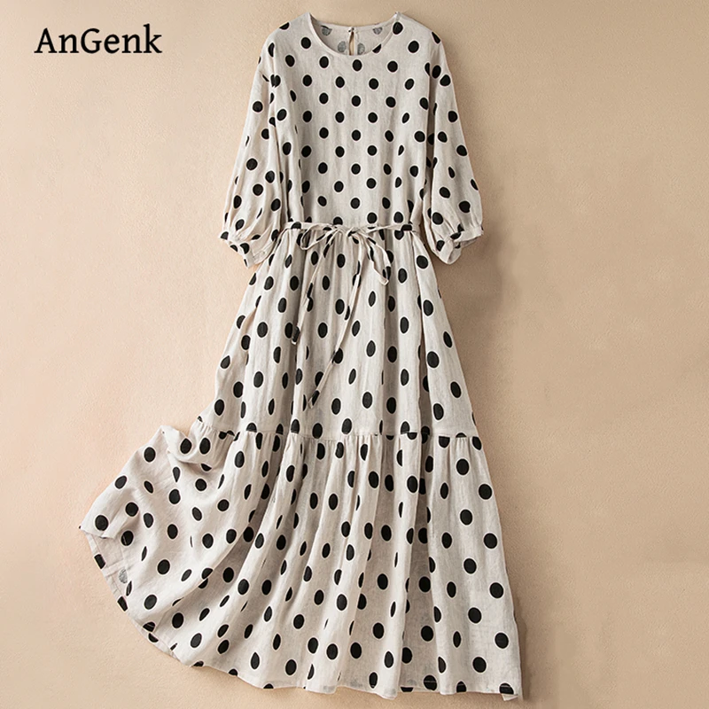 Cotton Sleeveless Vintage Polka Dot Dress Women 2025 Summer Casual Loose Long Beach Dresses Femme Robe Vestidos Fashion Clothing