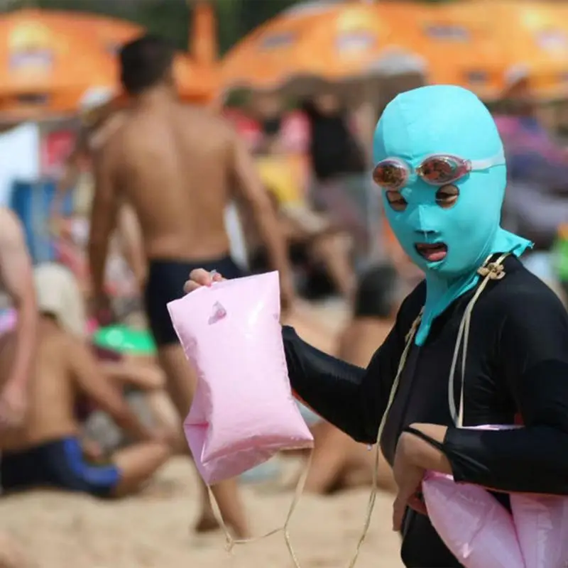 New Facekini czepki oddychające ochrona przed słońcem twarz Bikini maska przeciwsłoneczna czepki kąpielowe UV dla dzieci kobiet dziewczęca do