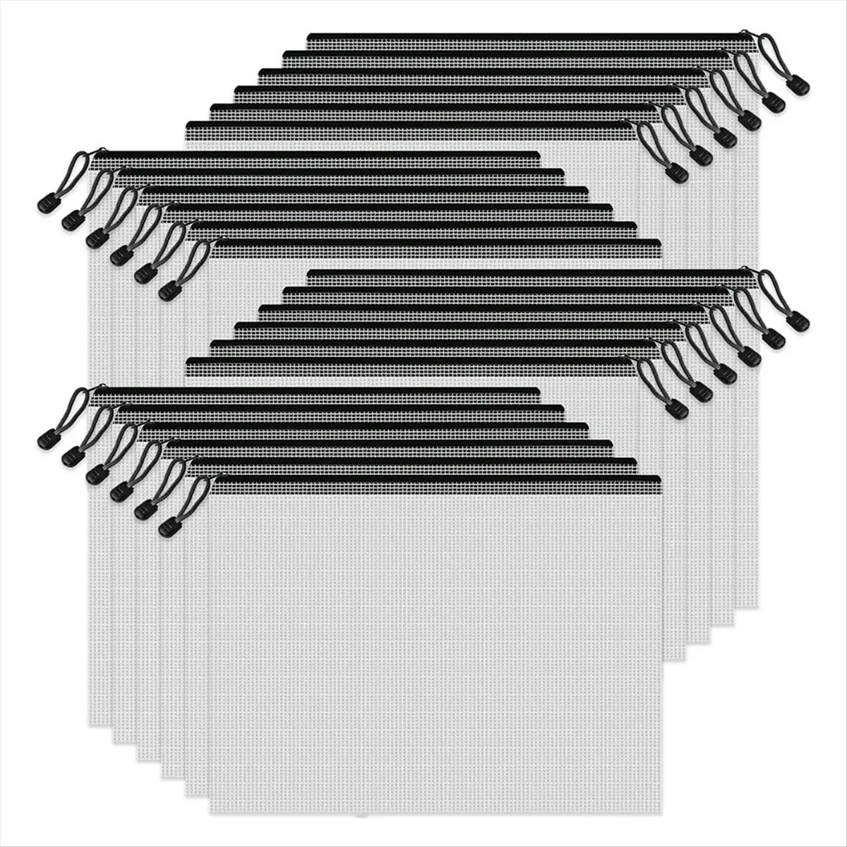 A013 Mesh Zipper Bags,24 Clear Zipper Pockets,A4 Letter Size, Zipper Folder Organizer Storage Bags for School, Supplies