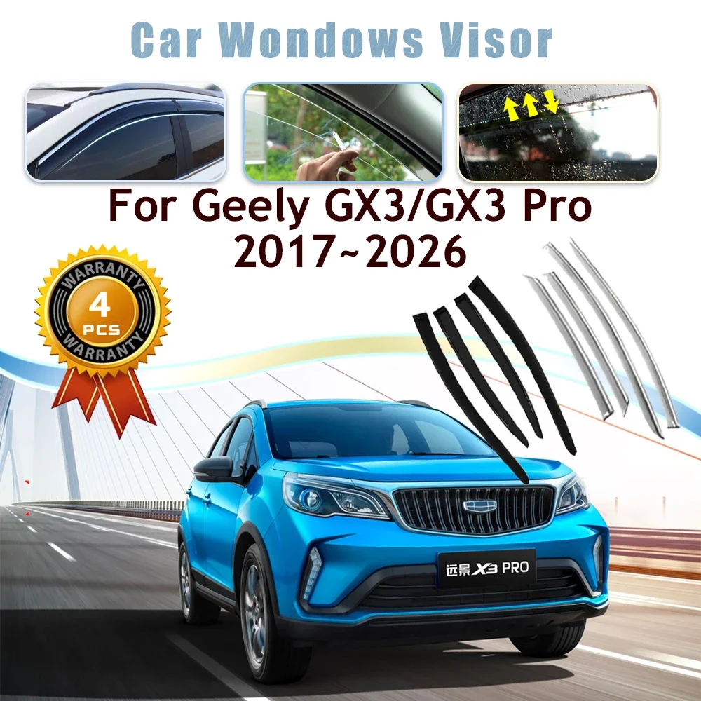 Car Window Visors For Geely GX3 Pro Yuanjing X3 Pro EMC Wave 2 2017~2026 Rain Guards Deflector Windshields Trims Car Accessories