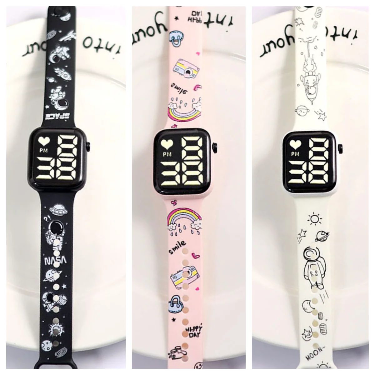 10pcs/lot Square Children Electronic Watch Boys Girls Cartoon Digital Watches Portability LED Clock Kids Birthday Gifts