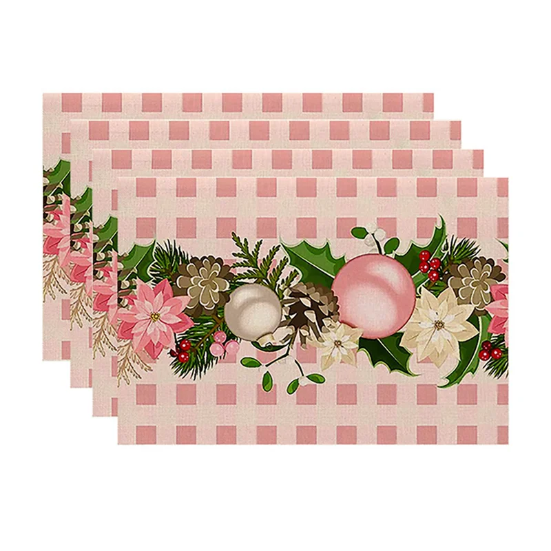 AFOURT-8PCS أشجار عيد الميلاد سنو الوردي عيد الميلاد المفارش الشتاء الجدول الحصير للمطبخ الطعام الديكور J