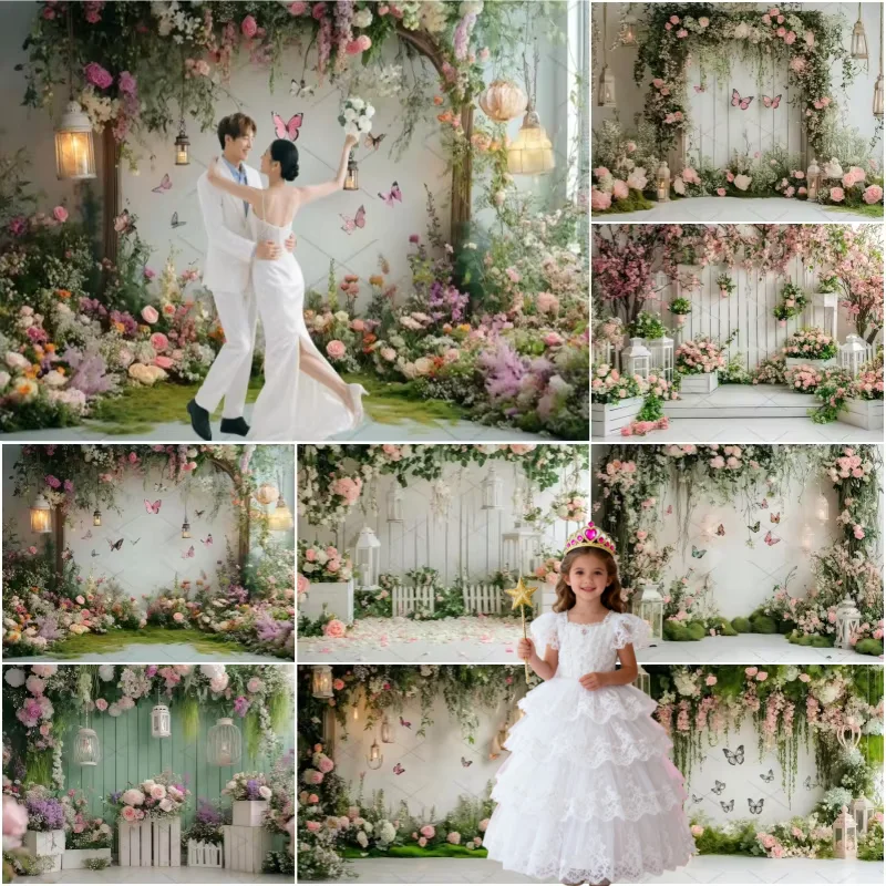 Romantic Floral Butterfly Background Wedding Scene Baby Shower Girls Birthday Party Decor Photography Backdrop Photo Booth Props