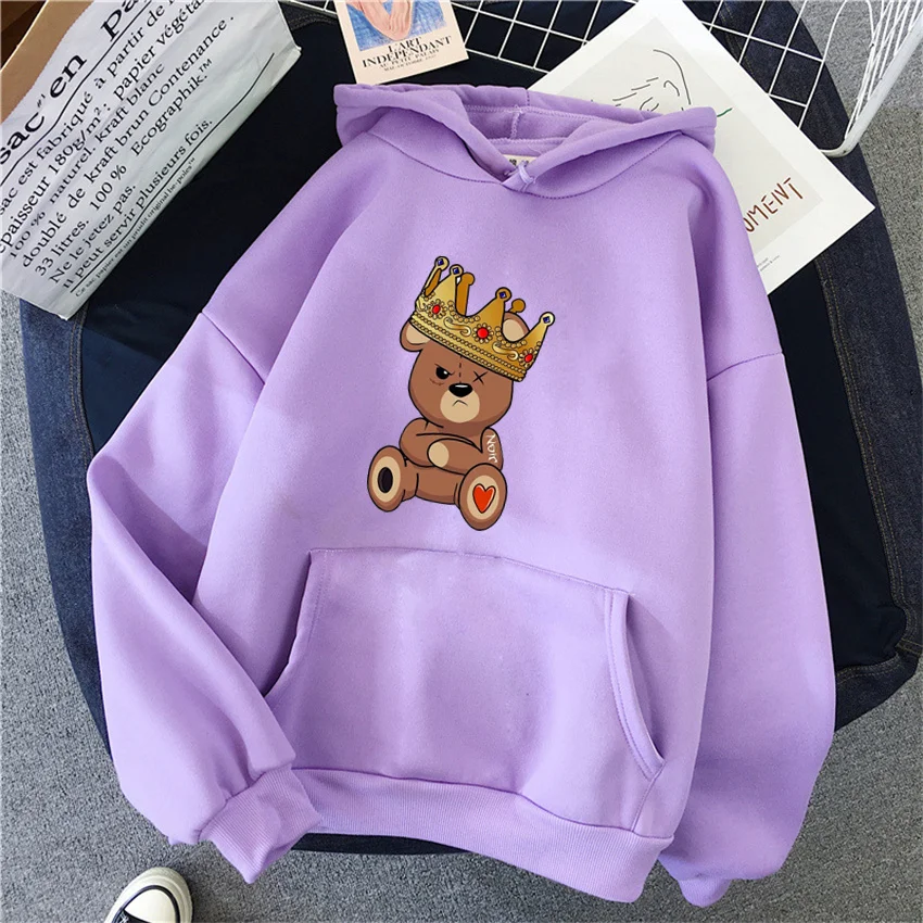 Fashion cartoon Women\'s Hoodie Teddy Bear Print Hoodies Women Streetwear Pullover Harajuku Unisex Sweatshirt Oversized Clothes