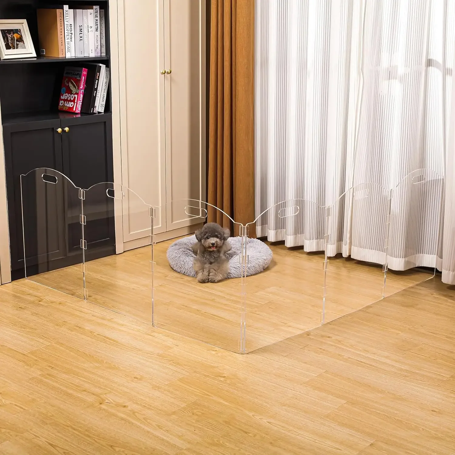 بوابة كلب للمنزل، بوابة حيوانات أليفة من الأكريليك الشفاف للكلاب، بوابات كلب قائمة بذاتها للمداخل، كلب جرو قائم بذاته قابل للطي #4