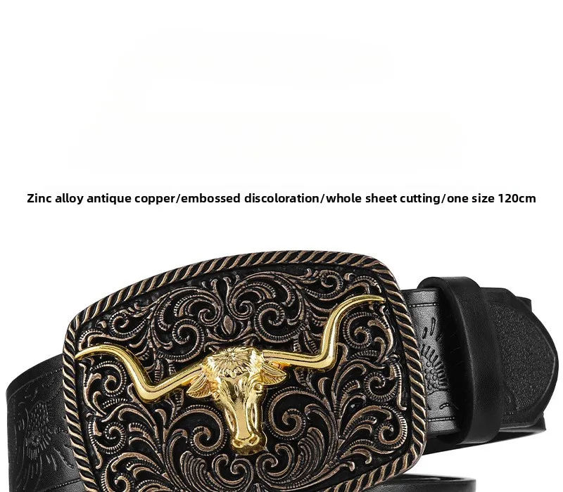 Vintage-Stil PU-Leder Western Cowboy-Gürtel mit klassischer Buchstabenschnalle – 3,8 cm breit, langlebig und stilvoll mit Retro-Blumenmuster – Detail 1